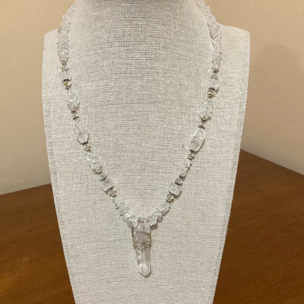 White Quartz and Crystal Necklace 18" Sterling Silver - Picture 1 of 9